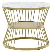 Set de 2 Mesas de Centro Nido Redondas, 80/60 cm, Tablero Blanco Efecto Mármol, Estructura Metálica Dorada, Mesas Auxiliares Modernas para Salón - details 4