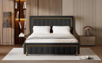 Cama tapizada de lujo Superaly, combinación de colores clásica en negro y dorado, cama doble, estructura de cama hidráulica, ideal para apartamentos con dormitorio, sin colchón, terciopelo. - details 2