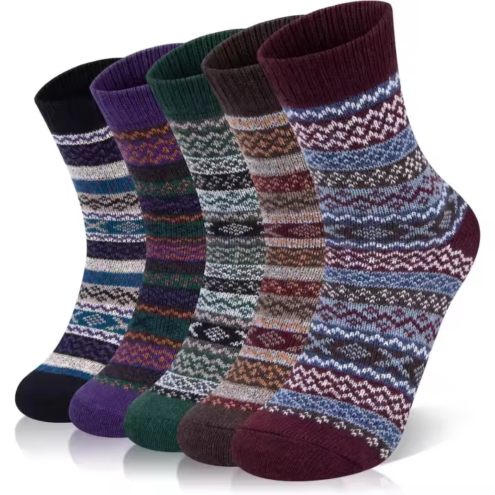 5 Pares Calcetines de Lana Merino para Mujeres Lana Termicos en Invierno Calcetines Regalos Calcetines de Lana Estilo Vintage Calcetines de Senderismo - 1