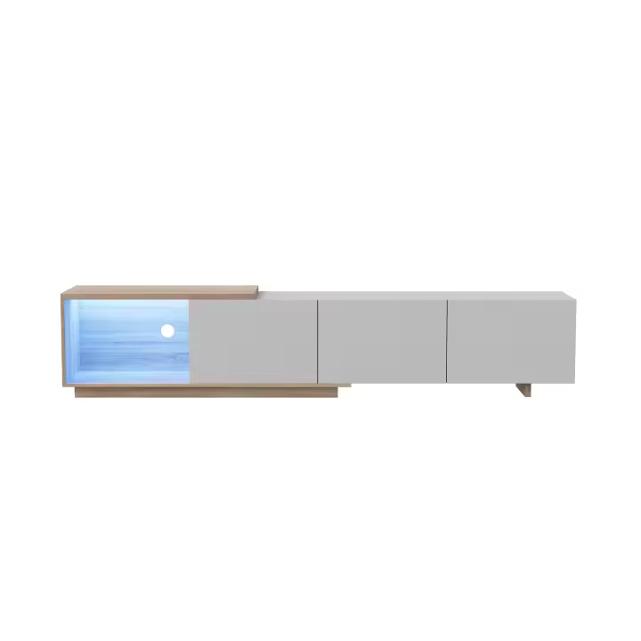 Mueble de TV blanco de 180 cm con sensor inteligente, iluminación LED automática y puerto USB, diseño moderno flotante minimalista - 1