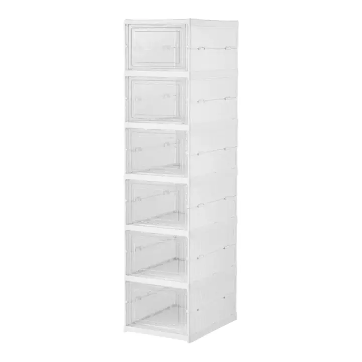 6 Niveles Sin Instalación Cajas de Zapatos Transparentes Plegables, Armario de Zapatos anti-Polvo Puerta, Cajas de Zapatos Ahorradoras de Espacio, Armario de Zapatos para Muchos Zapatos CAJON 6P - 1