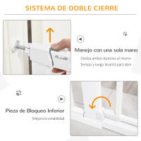 PawHut Barrera de Seguridad para Perros Mascotas 75-103 cm para Escaleras y Puertas con 2 Extensiones Cierre Automático y Sistema de Doble Bloqueo Blanco - details 4