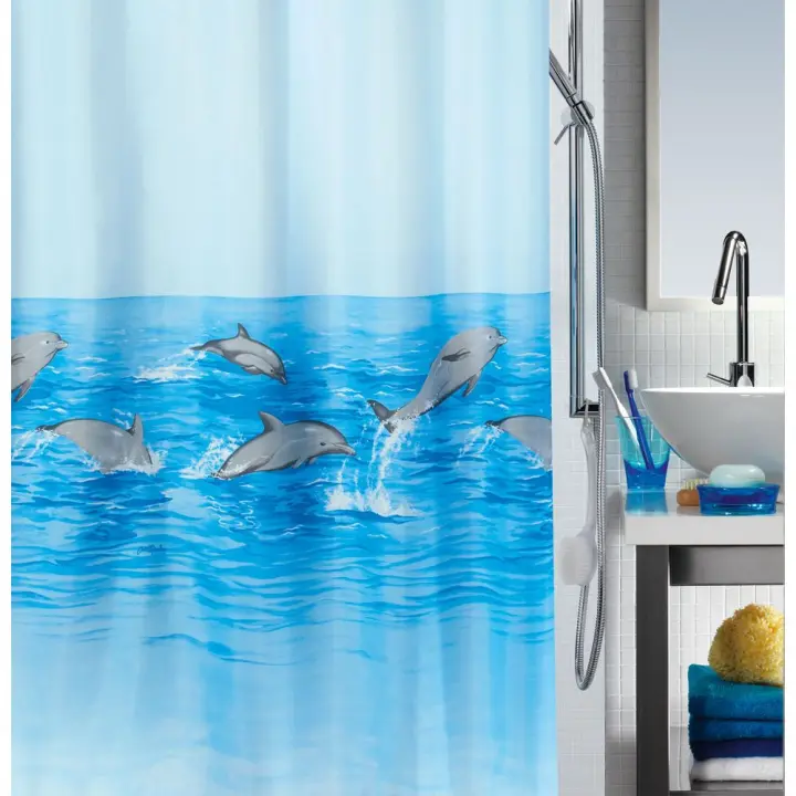 SPIRELLA colección Nemo, Cortina de ducha textil 180 x 200, 100% polyester, Azul - 1