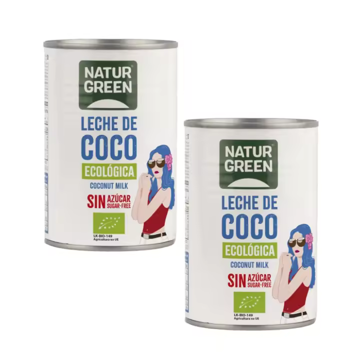 Leche de Coco Bio | Pack de 2x | 400g | Sin Azúcares Añadidos | Ideal para Cocina Asiática | Repostería | Bebidas | NATURGREEN - 1