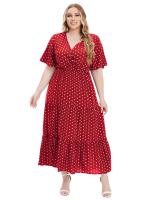 Vestido Bohemio Casual De Polka Dot Para Mujer plus Talla Con Vuelta Corta Y Cuello En V Traje De Verano De Polyester - details 9