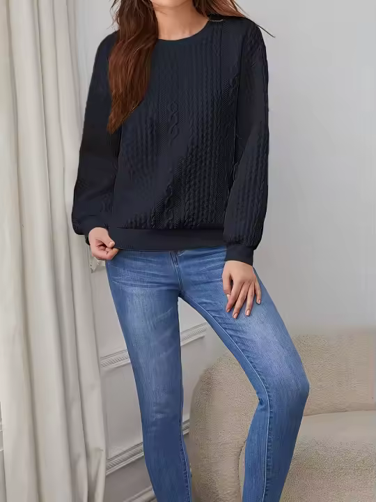 Suéter De Color Sólido Con Mangas Largas Y Cuello En V Retro Para Mujer Estilo Casual De Otoño Con Plegado En La Cintura Moda Transversal - 1