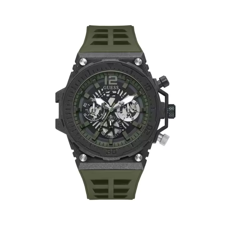 Guess Reloj Hombre Caja De Acero Pulsera Silicona De Color Verde Resistente Al Agua 3 Atm Gw0325g2 - 1