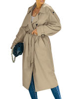 Abrigo De Trench Largo Para Mujer Con Doble Botón Y Cinturón Estilo Clásico Manga Larga Impermeable Con Bolsillos Cierre Único - details 2