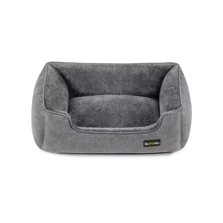 Feandrea Cama para Perros, Sofá de Lino para Mascotas, Bordes Elevados, Fondo Antideslizante, Funda Extraíble para Lavado, Tamaño M/L/XL, Marrón/Gris Claro, Regalo de Navidad - 1