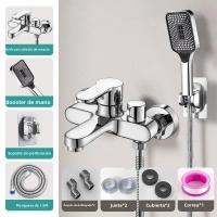 Grifo De Ducha De Baño Con Válvula De Mezcla Triple Cerámica Doble Manija Acero Inoxidable Moda Contemporánea Para Baño Y Ducha - details 9