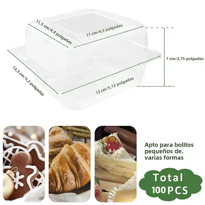 100Pcs Cajas De Tarta De Plástico Con Tapa Caja De Postre Individual Cuadrada Y Pilaable Para Cupcakes Translúcida - 1