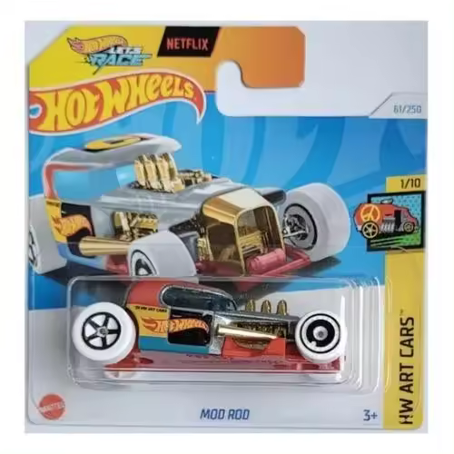 MATTEL - Hot Wheels Mod Rod Netflix Hw - Art Cars Let's Race Plateado - Escala 1:64 - Coleccionable - Metal fundido - Recomendado para mayores de 3 años - 1