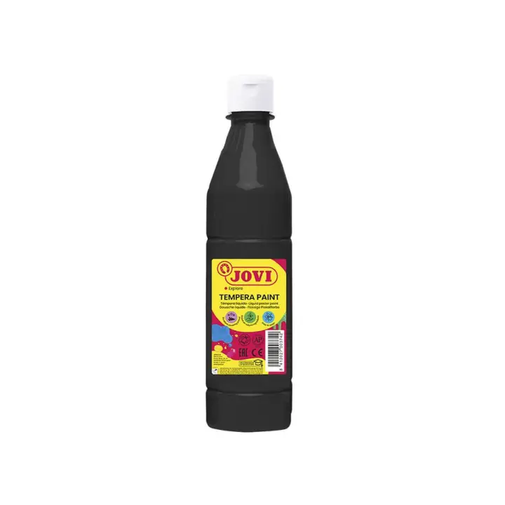 Jovi tempera liquida botella 500ml - base agua - lista para usar - secado rápido - excelente fluidez - adherencia en múltiples superficies - colores disponibles: amarillo, azul cyan, negro, blanco, carne, rojo, verde y naranja - 1