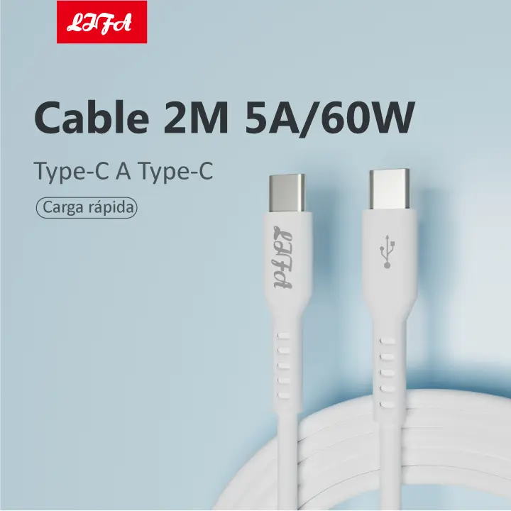 LIFA Cable de 2M carga rápida 5A/60W Type C a Type C (USB C/Tipo C) - 1