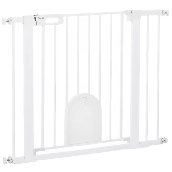 PawHut Barrera de Seguridad para Perros Mascotas 75-103 cm para Escaleras y Puertas con 2 Extensiones Cierre Automático y Sistema de Doble Bloqueo Blanco - 1