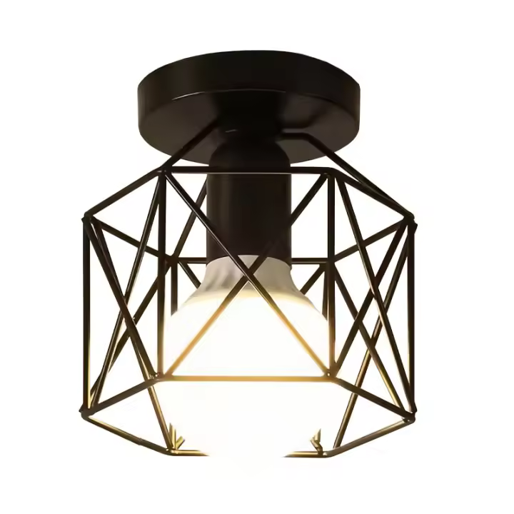 Lámpara De Techo Vintage E27 En Metal Negro Para Pasillo Foyer Aisle Iluminación Interior De Cages Para Hogar Sin Control Inteligente - 1