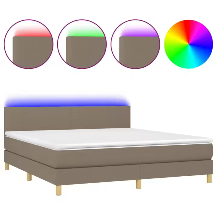 vidaXL Cama box spring con colchón LED tela gris taupe 160x200 cm - 1