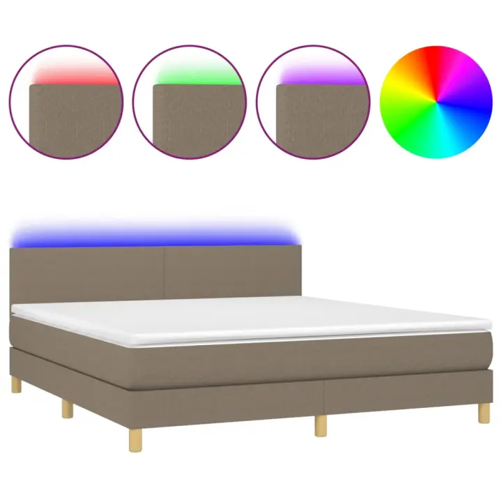 vidaXL Cama box spring con colchón LED tela gris taupe 160x200 cm - 1