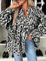 Camisa Casual De Manga Larga Para Mujer Tallas Grandes 1X-5XL Con Bolsillo Y Diseño De Punto De Leopardo Botón Frontal Cuello Simple - details 3