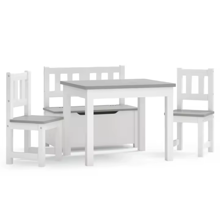 vidaXL Mesa y sillas infantiles 4 piezas MDF en color Blanco y gris/Blanco y beige | cómodas modernas ergonómicas para comedor cocina salón hogar - 1