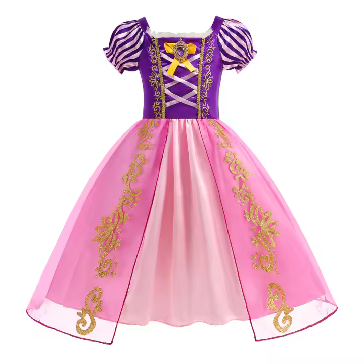 Disfraz De Princesa Para Niña Vestido De Cosplay De La Reina De Hielo Elsa Color Morado Talla A-Line Con Cuello En O Para Fiestas Y Rol De Playa - 1