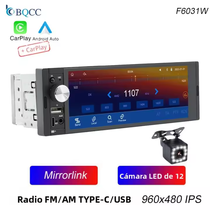 BQCC F6031W Reproductor MP5 Para Coche 6.36" IPS Con FM AUX TYPE-C USB RDS Radio Mirrorlink BT Android AUTO/CarPlay Estéreo De Coche - 1