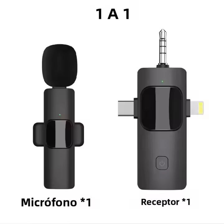VIKEFON 3 En 1 Microfono Lavalier Inalámbrico Profesional Para iPhone Android Y Cámara Microfono Para iPad Tablet Con Ruido - 1