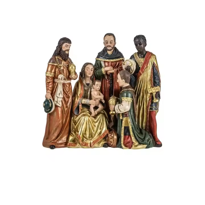 Misterio Nacimiento Navidad figura 16 cm. Belén monopieza resina Virgen María Niño Jesús San José - 1