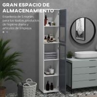 kleankin Armario Alto de Baño Mueble Columna de Baño con 2 Puertas de Vidrio Templado y Estantes Ajustables 37x35x190 cm Blanco y Gris - details 3