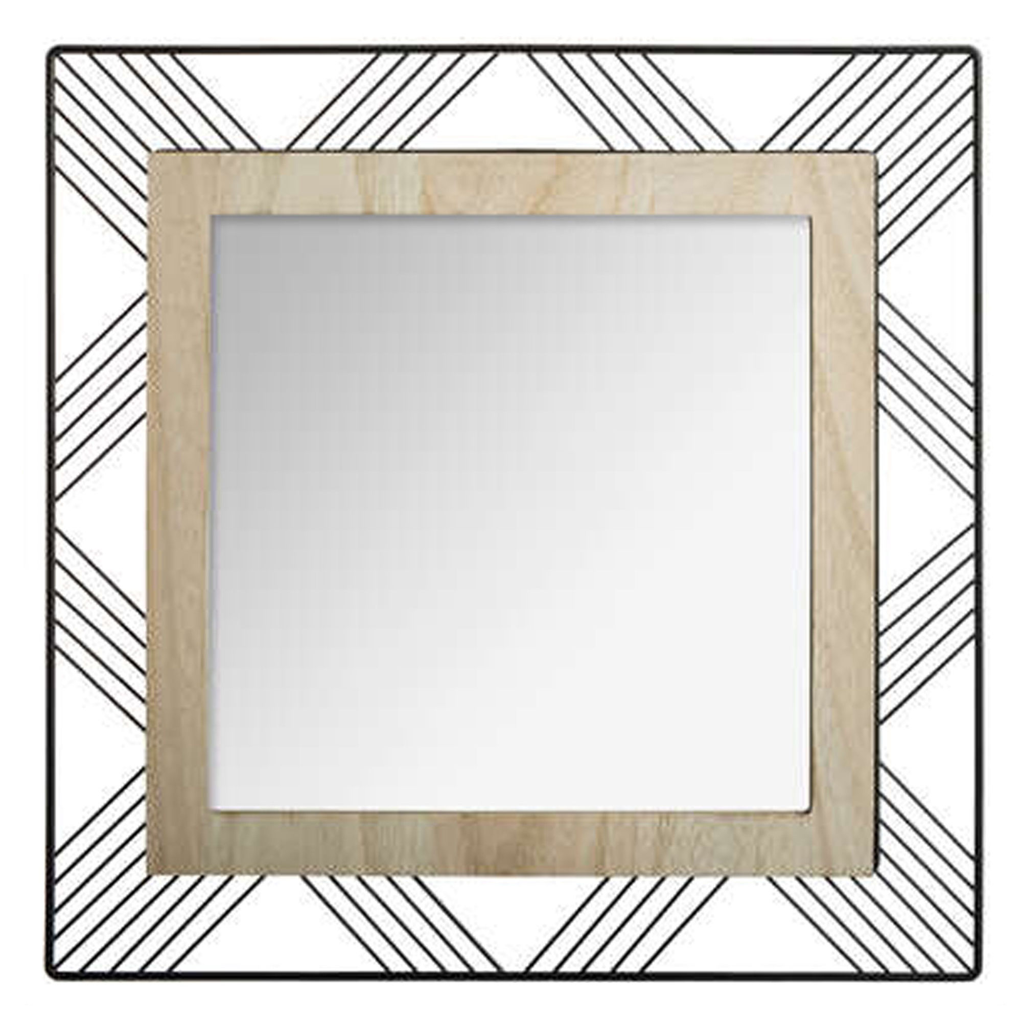 WELL HOME - Espejo cuadrado de metal y madera L. 45.5 x D. 2 x H. 45.5 cm