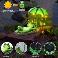 Decoración De Jardín Luz Solar LED Estatua De Rana Con Paraguas Impermeable Resina Creativa Y Divertida Para Exteriores - details 2