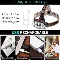 Linterna Frontal LED Potente Recargable 8LED Para Pesca Camping Caza Senderismo Lámpara De Cabeza Impermeable Con Modos De Iluminación Variable - details 5