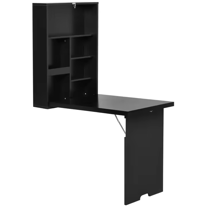 HOMCOM Mesa Escritorio de Pared Mesa Plegable de Pared con Tablero, 5 Compartimentos, Escritorio Plegable Mesa Plegable para Ordenador para Oficina 60 x 94,5 x 147 cm Negro - 1