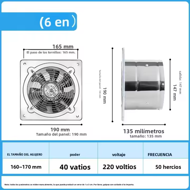 Ventilador De Extractor De Acero Inoxidable Para Baño Y Cocina 6'' 7'' 8'' Con Tubo De Ventilación Adecuado Para Toilette Y Ventana - 1
