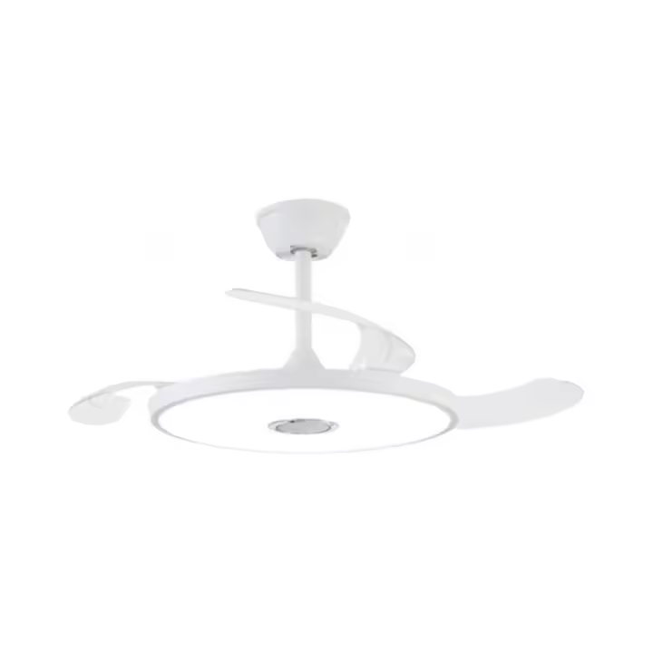 NARVI Ventilador de techo, color Blanco, con Blueetooth, 3 Palas retráctiles, Motor DC, Luz LED Regulable en intensidad y color de luz. Con Memoria y Mando a distancia. REF BARI 1719 WH - 1
