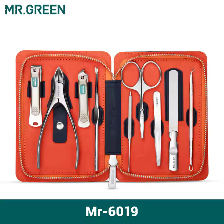 Kit De Manicura MR.GREEN 9 En 1 Profesional Con Estuche De Cuero Herramientas De Cuidado Personal Clipper De Uñas De Acero Inoxidable - 1