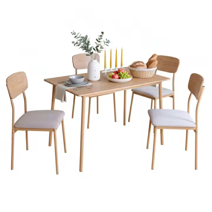Miroytengo Mesa Fija y 4 Sillas Salón Comedor Vex Roble Claro y Champagne Madera 110x76x70 cm - 1