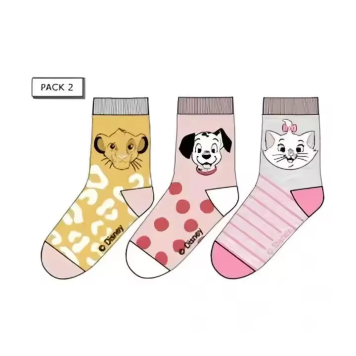 Disney - Pack 3 calcetines infantiles con Marie, Simba y 101 Dálmatas amarillo 27/30 de algodón para niños cómodos y divertidos - 1