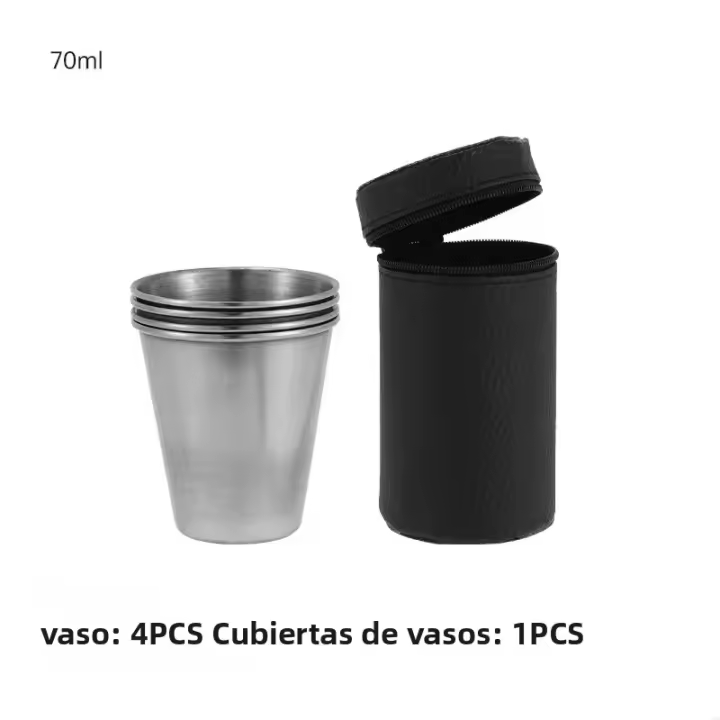 4PCS Copas De Camping De Acero Inoxidable 30/70/170ml Taza De Viaje Portátil Para Café Baijiu Whiskey Ocio Al Aire Libre Senderismo Barra Nestable - 1