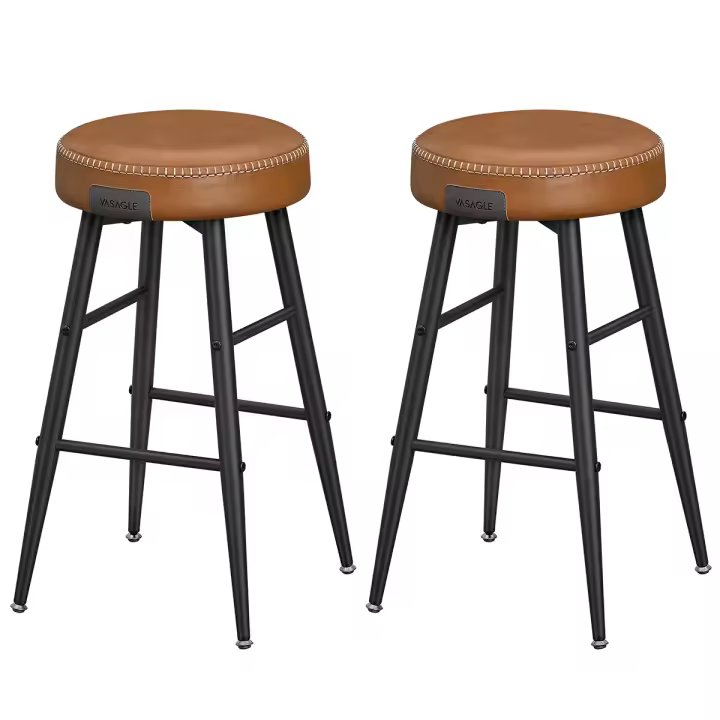 VASAGLE EKHO Colección - Juego de 2 Taburetes de Bar, Taburete Cocina, Taburete Desayuno, Cuero Sintético con Costuras, Moderno Siglo Medio, 63 cm Alto, Silla Comedor, Fácil Montaje, Negro Tinta/Verde Bosque/Marrón Caramelo - 1