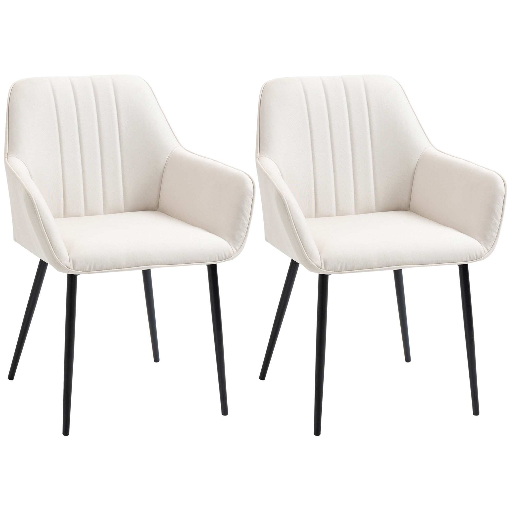 HOMCOM Sillas de Comedor HOMCOM Sillas de Visita Diseño Escandinavo - Juego de 2 sillas - Patas cónicas de metal negro - Asiento, respaldo y reposabrazos ergonómicos de Lino