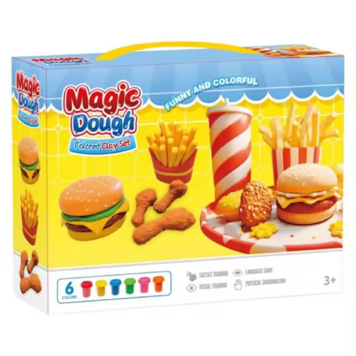 Magic Dough Colored Clay Set Hamburguesas y patatas con seis botes de plastilina 25956 - 1