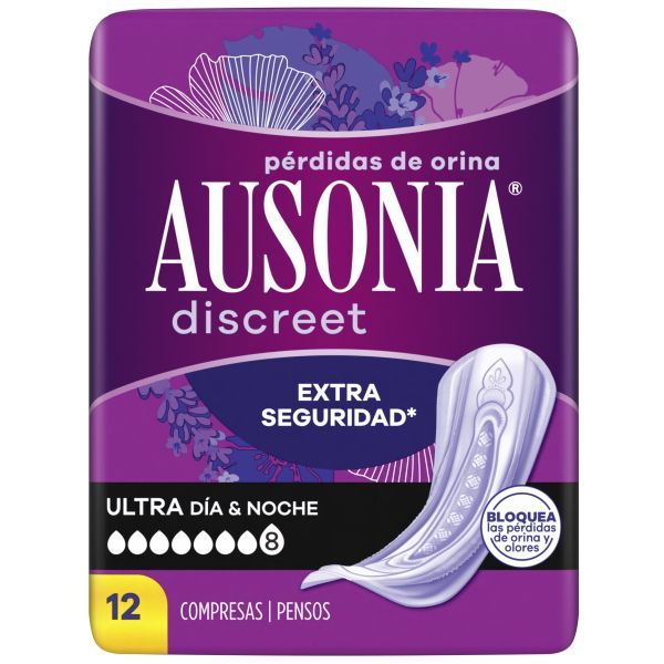 AUSONIA Discreet Compresa Pérdidas Orina Ultra Día y Noche 12 uds Compresas para Pérdidas de Orina