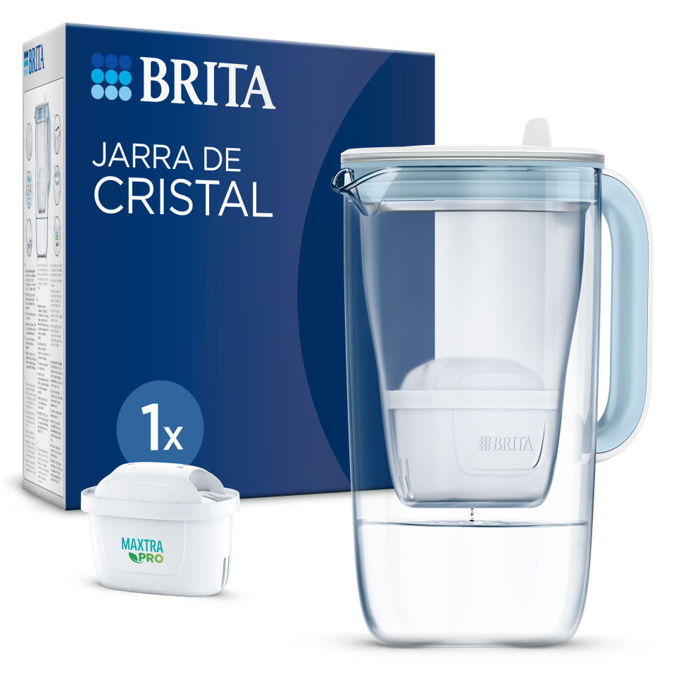 BRITA Jarra Filtrante Cristal Azul | Incluye 1 Filtro MAXTRA PRO All-in-1 | Filtra hasta 150L | Elimina cal, cloro, metales y contaminantes | Mejora el sabor del agua | Diseño elegante en cristal | Compatible con filtros MAXTRA PRO | Sin BPA