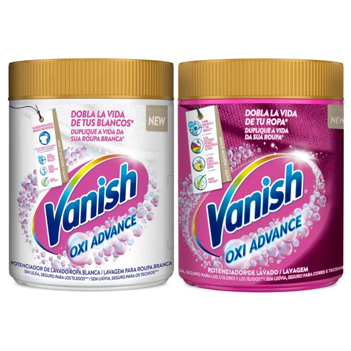 Vanish Oxi Advance Quitamanchas Lote Ropa Blanca + Ropa Color, Elimina Olores, Potenciador Lavado Polvo - 2x400 gr - 1