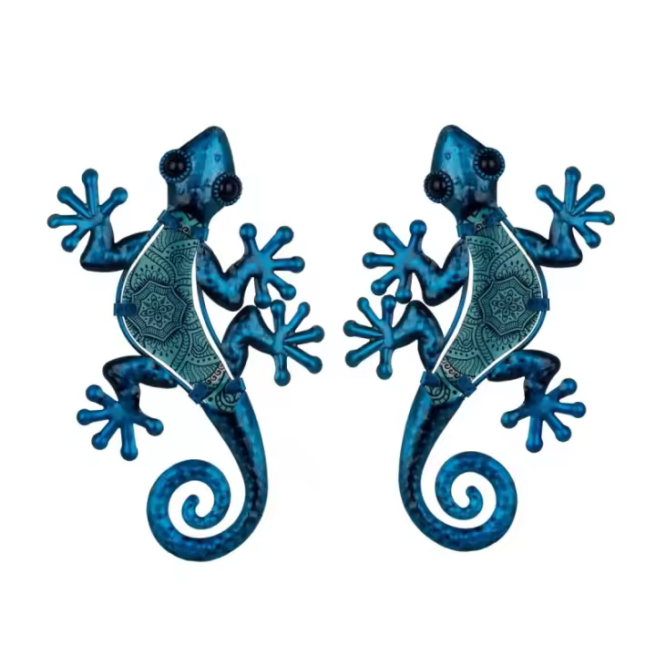 SIGNES GRIMALT Figura de Animal Azul de Metal y Cristal 1*13*30cm Set de 2 Unidades Lagartos Decorativos - 1