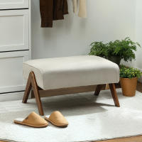 HOMCOM Reposapiés de Salón Taburete Bajo Tapizado en Pana Otomana Rectangular con Asiento Acolchado y Patas de Madera para Sala de Estar Dormitorio - details 1