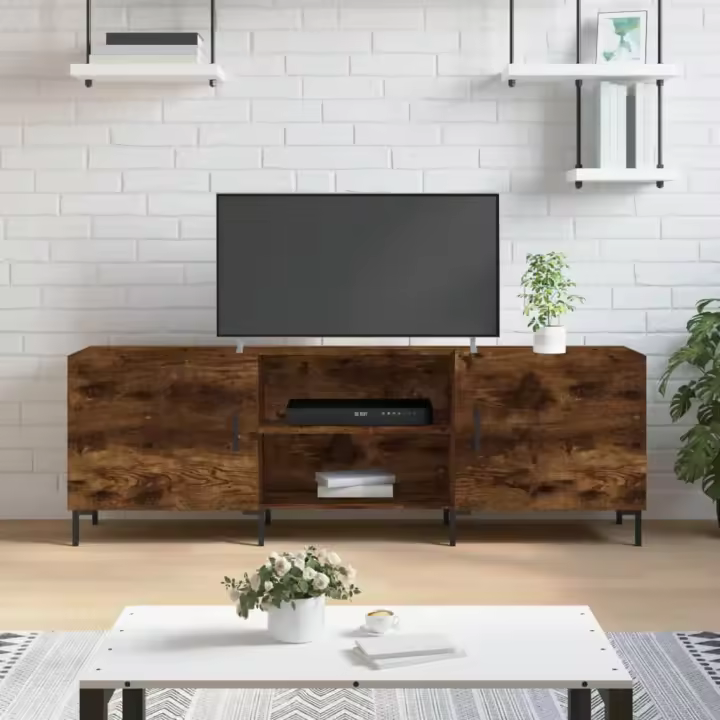 vidaXL Mueble de TV madera de ingeniería 150x30x50 cm en color Roble ahumado/Marrón roble/Roble artisan y más | almacenamiento funcional diseño moderno para baño dormitorio sala - 1