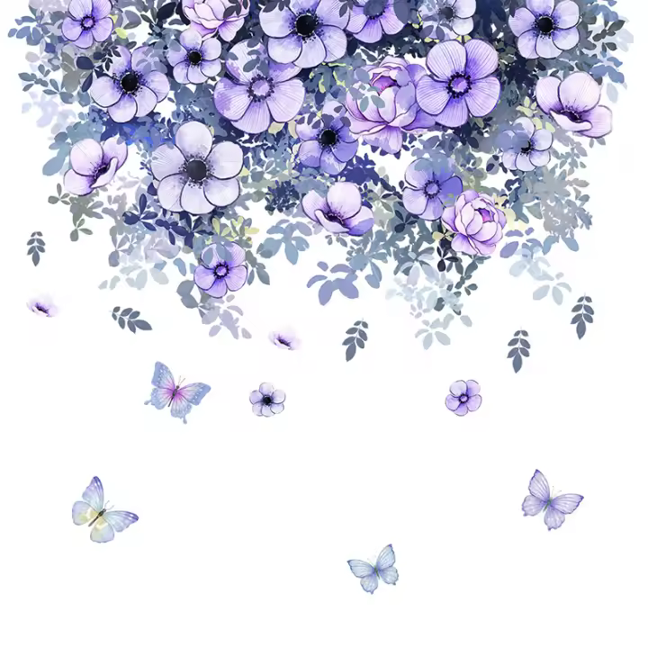 Pegatinas De Pared De Mariposa Flor De Enredadera Morada Para Baño Y Toilette Decoración Bebida PVC Autoadhesiva Para El Hogar - 1