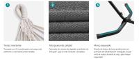 SONGMICS Hamaca con Soporte, Hamaca de 210 x 150 cm, 5 Alturas Ajustables, Portátil con Estructura de Metal, Carga de 240 kg, Patio, Jardín, Soporte Negro y Hamaca Gris/Soporte Negro y Hamaca Beige - details 2